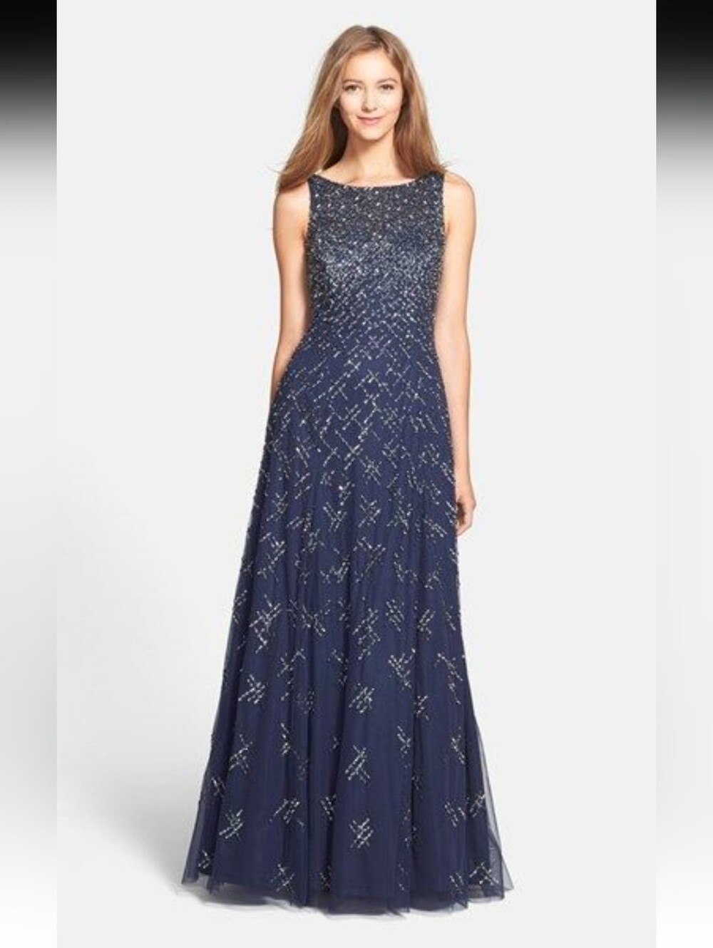 Aidan Mattox Beaded Mesh A-Line Gown Size 4